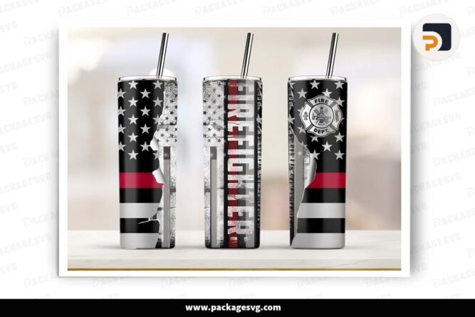 American Firefighter Flag Template, 20oz Skinny Tumbler Wrap LHY7NRPD