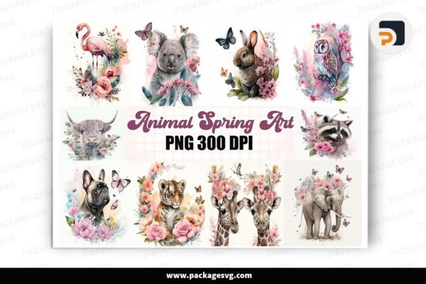 Animals Spring Clipart Bundle, 10 PNG Files Free Download