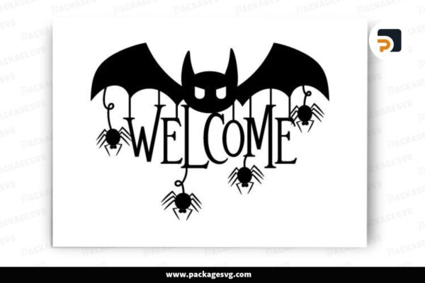 Bat Halloween Welcome Sign SVG, Halloween Free Download