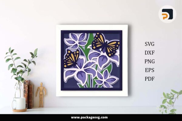 Butterfly with Flowers Shadow Box, SVG Template For Cricut Free Download
