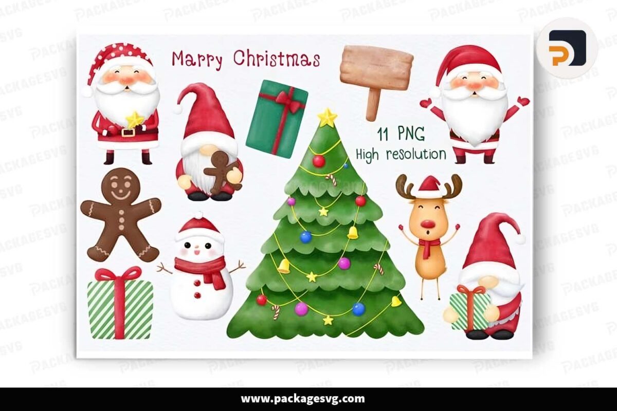 Christmas Set Santa And Gnomes Clipart Bundle Free Download