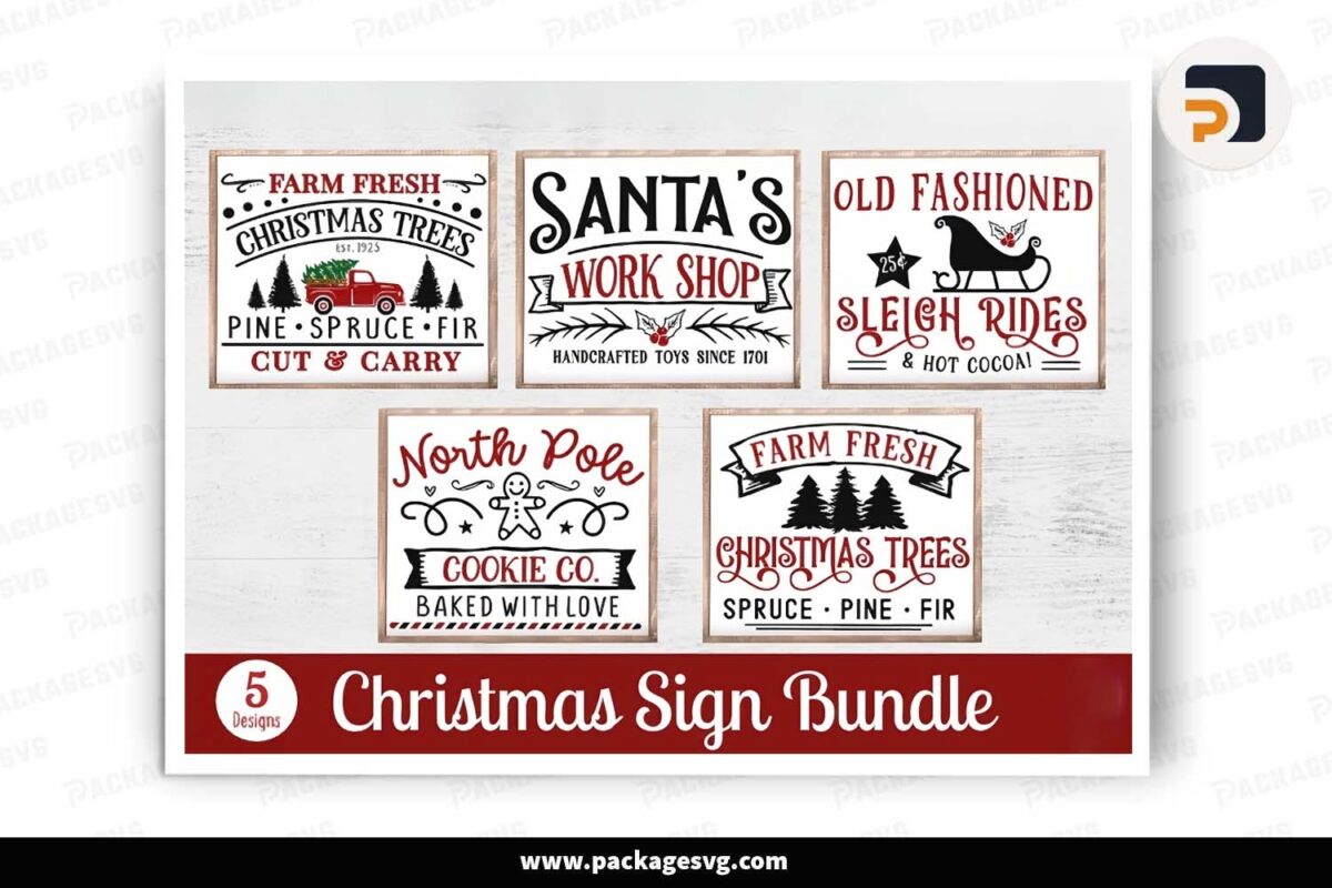 Christmas Sign Bundle, 5 Door Designs Free Download
