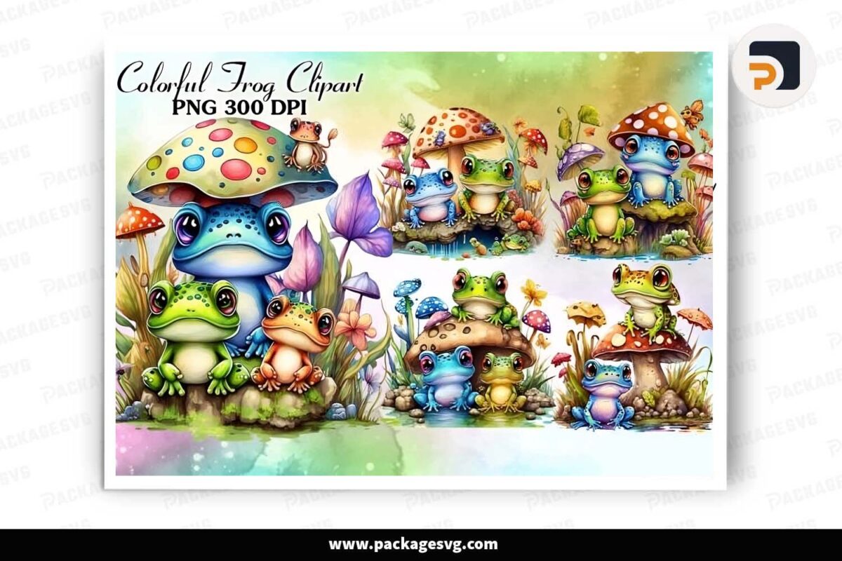Colorful Frog Sublimation Clipart Bundle Free Download
