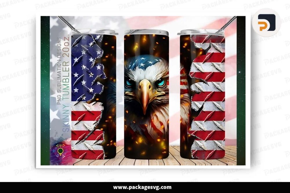 Eagle American Flag Patriotic Template, 20oz Skinny Tumbler Wrap LHY8JPMO