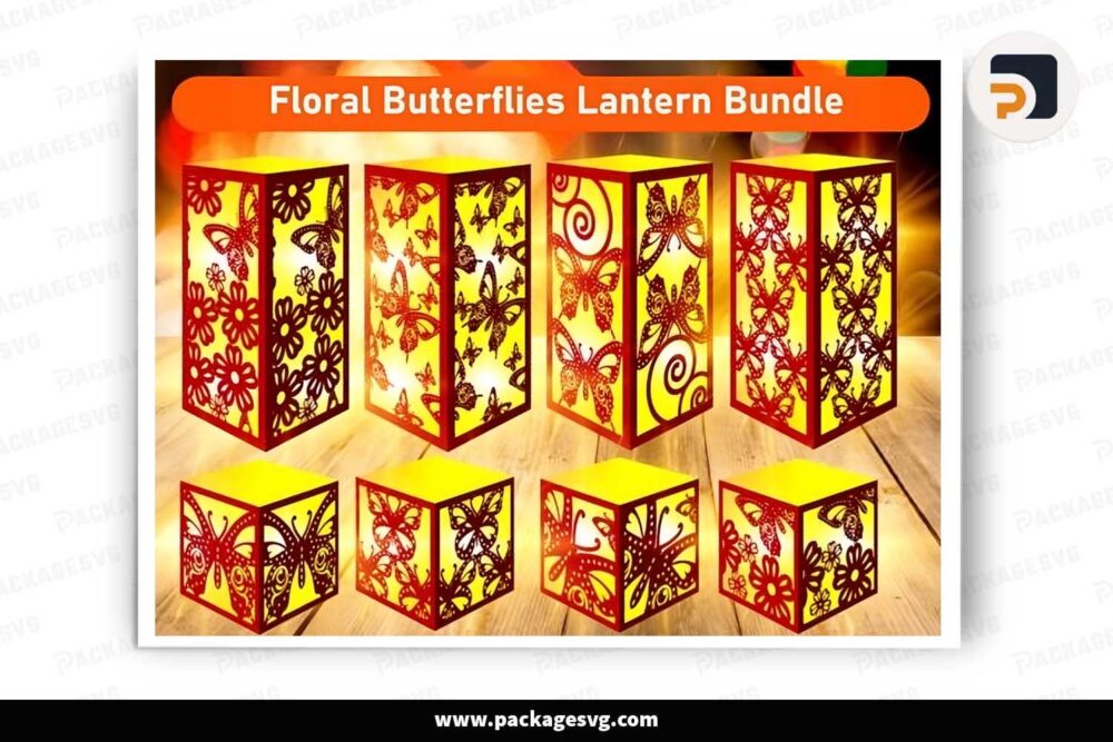 Floral Butterflies Lantern Bundle, SVG Template For Cricut LI3ZMIXN