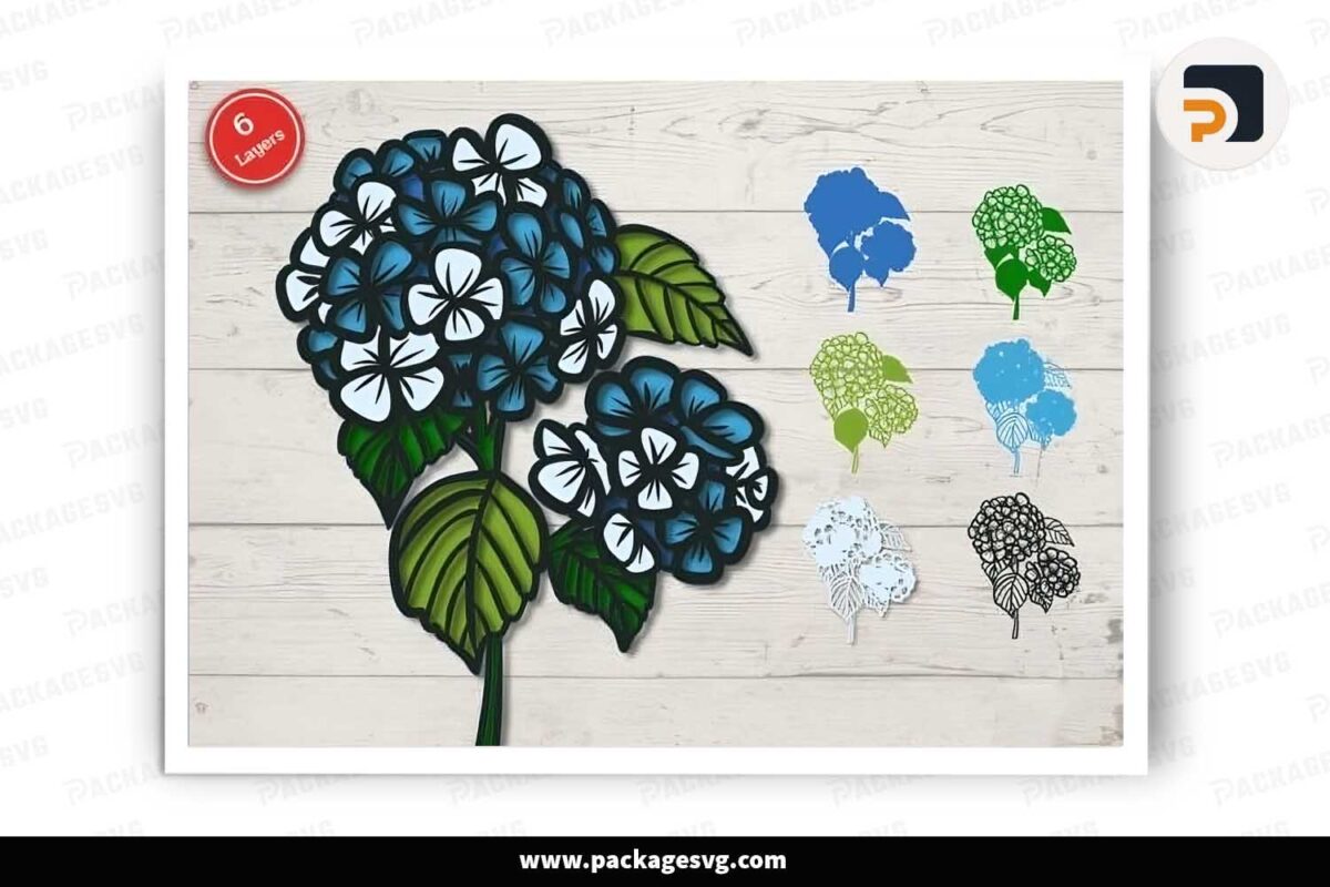Hydrangeas Flowers Layered, SVG Template For Cricut Free Download