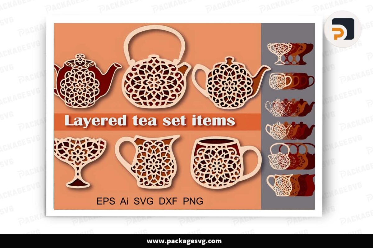 Mandala Tea Layered Set, 6 SVG Template For Cricut Free Download