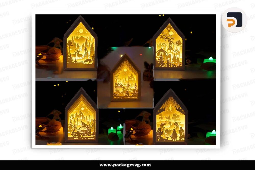 Merry Christmas Lanterns Bundle, 5 House Light Box Designs LI40MW0S