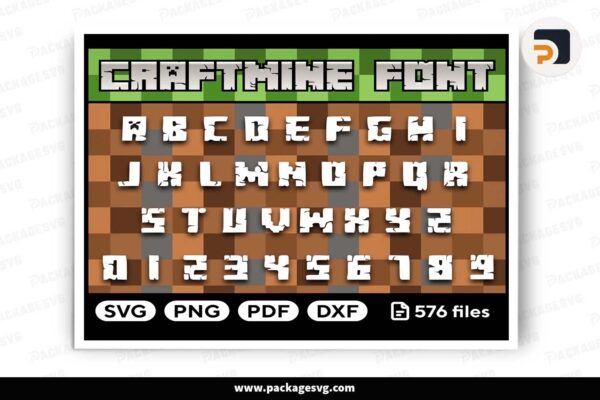 MineCraft Font, Alphabet SVG PNG DXF PDF Free Download
