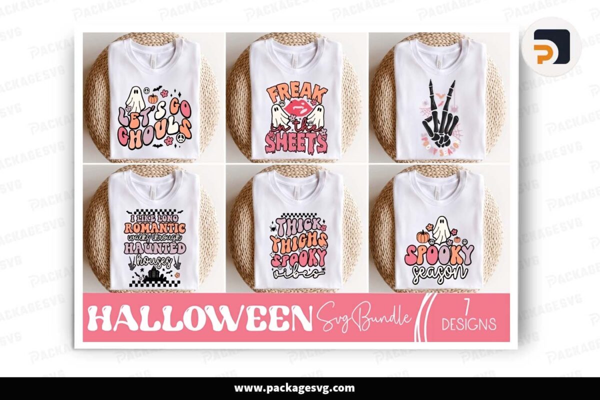 Retro Halloween Svg Bundle, 7 T-Shirt Designs Free Download