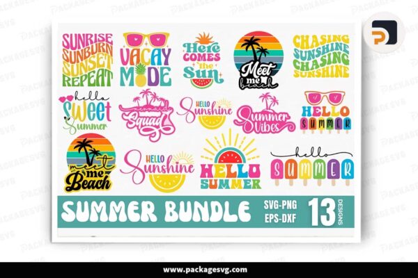 Summer SVG Bundle, 13 Retro Summer Design Free Download
