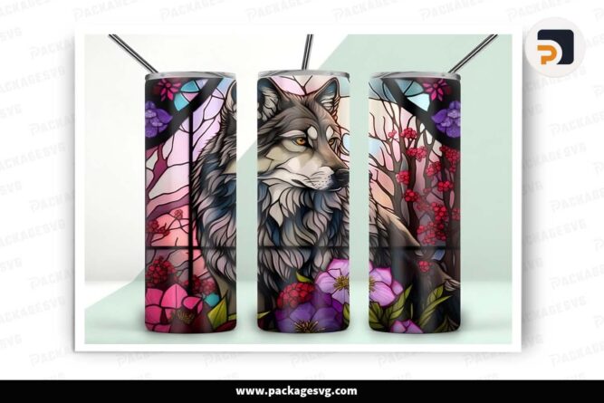 Wolf Stained Glass Template, 20oz Skinny Tumbler Wrap LHY5VZQM