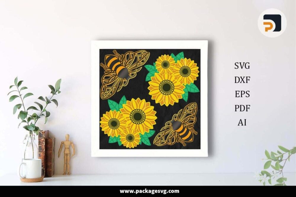 Sunflower Bee Shadow Box, SVG Template For Cricut