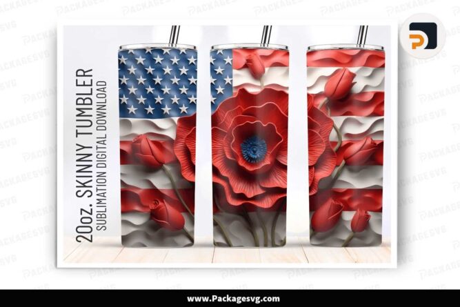 3D American Flag Red Tulips, 20oz Tumbler Wrap LJ3KPXKR