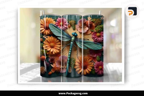 3D Colorful Dragonfly Template, 20oz Tumbler Wrap Free Download
