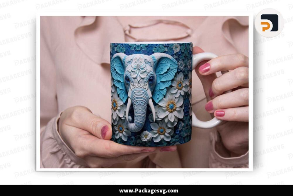 3D Elephant Flowers Mug, 11oz 15oz Mug Sublimation Wrap LJGLPQ6U