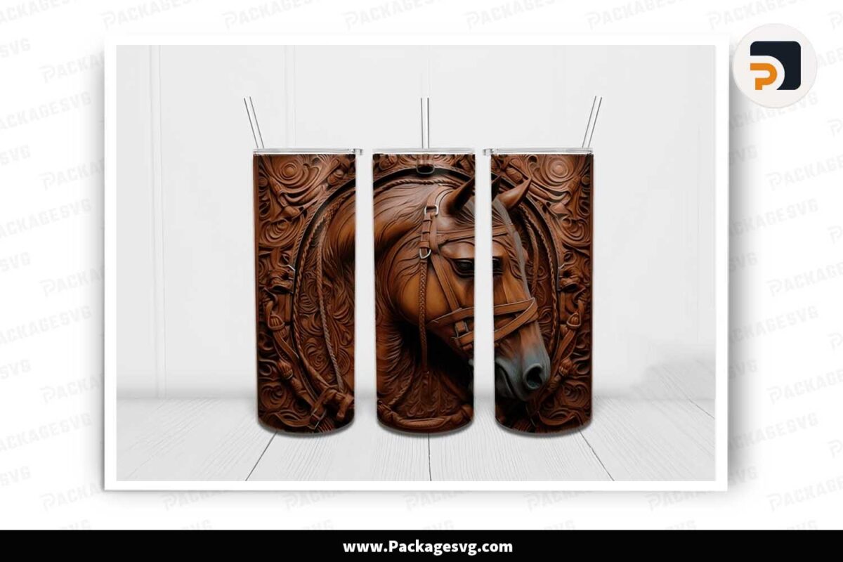 3D Horse Tooled Leather Template, 20oz Tumbler Wrap Free Download