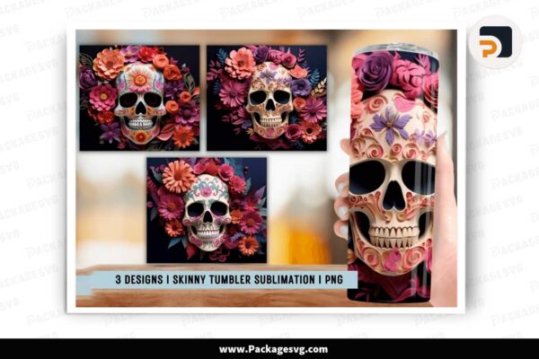 3D Skull Sublimation Template, 20oz Tumbler Wrap Free Download