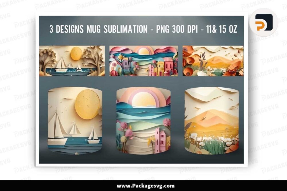 3D Summer Mug Wrap, Design Sublimation PNG LJI0HYDM