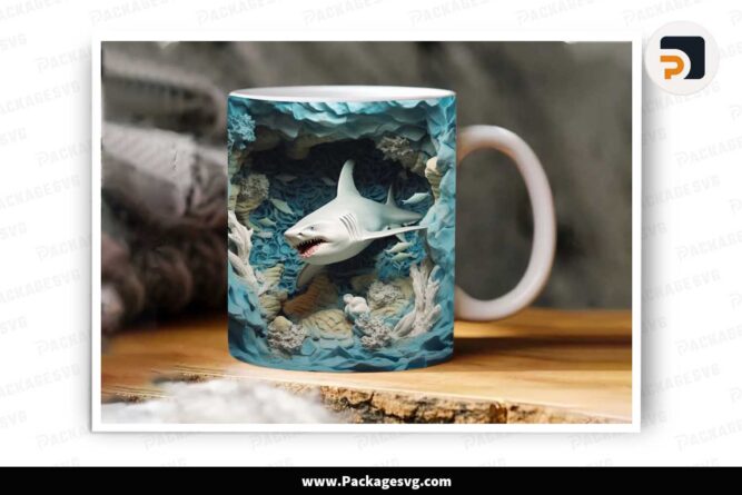 3D White Shark Mug, 11oz 15oz Mug Sublimation Wrap LJHXCK22
