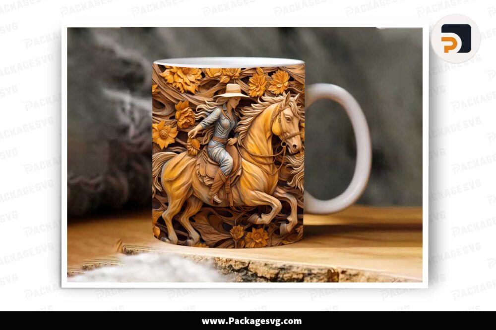 3D Wood Cowgirl Mug, 11oz 15oz Mug Sublimation Wrap LJHXV4NL