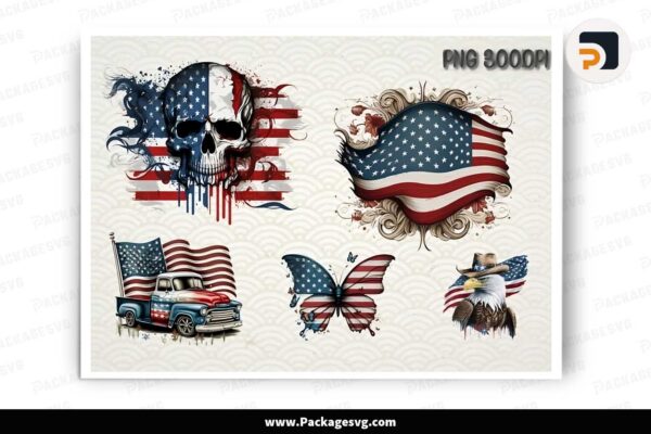 American Flag Bundle, 5 T-Shirt Designs Free Download