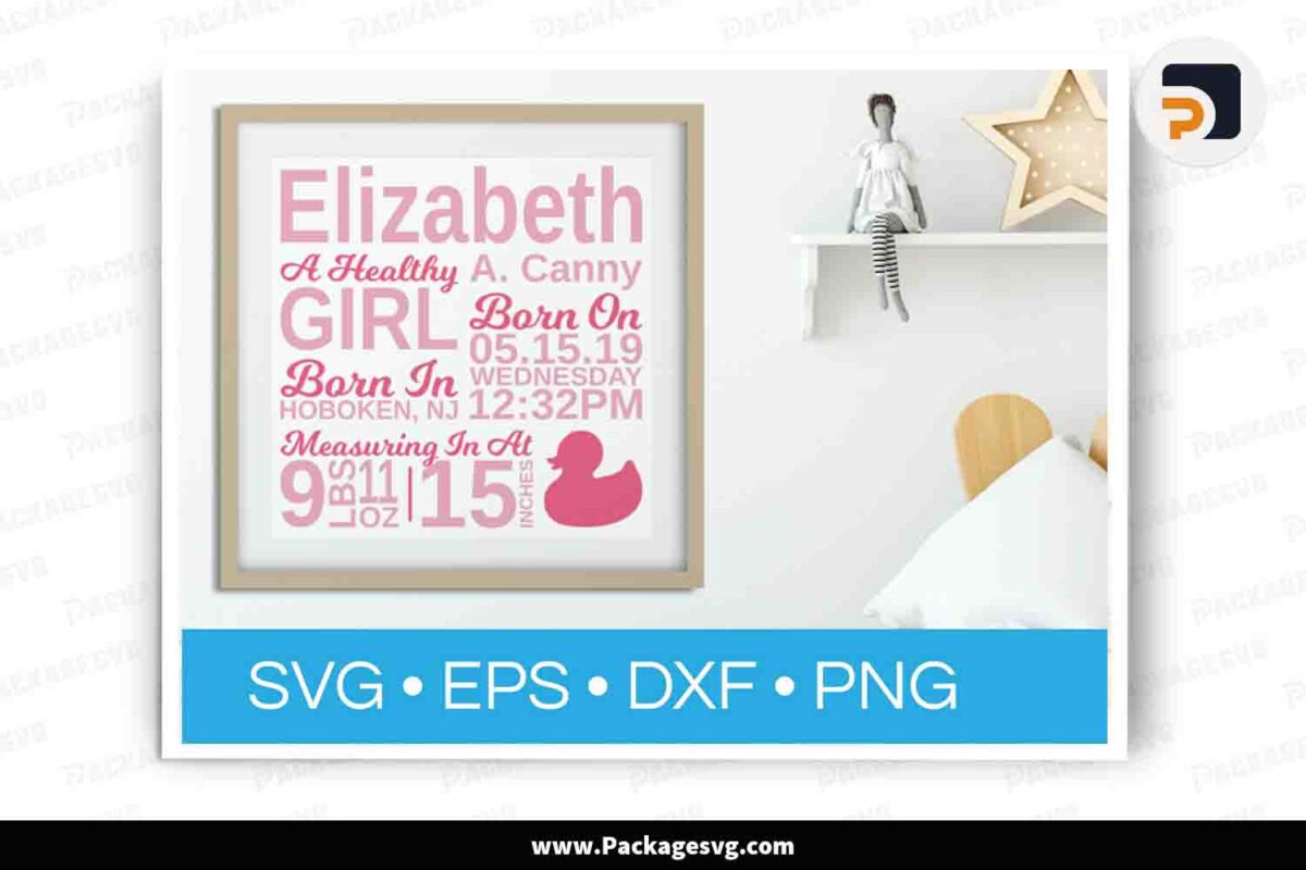 Birth Stats SVG Cut File, Announcement Baby Nursery Design Free Download