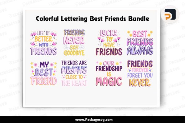 Colorful Lettering Best Friends Bundle, 8 Sticker Designs Free Download