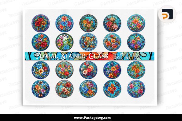 Floral Stained Glass Bundle, 20 Sublimation Designs Free Download