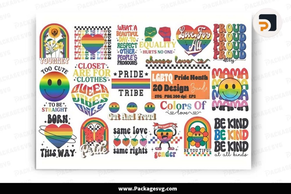 LGBTQ Pride Month Bundle, 20 Retro Quote Designs LIFDGLEM