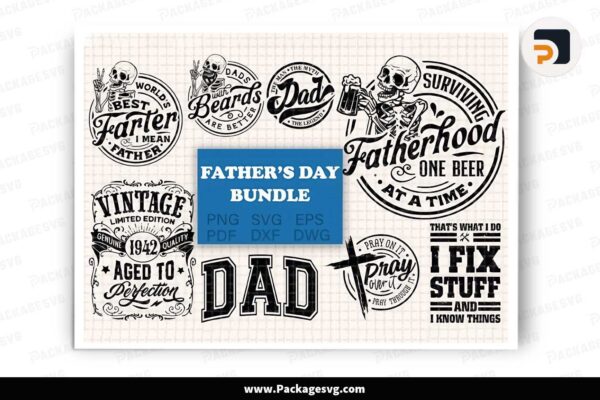 Skeleton Father's Day Svg Bundle, 8 T-Shirt Designs Free Download