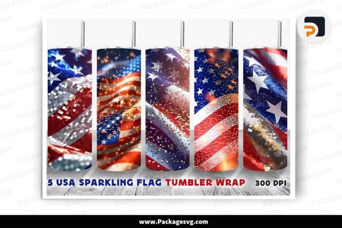 Sparkling USA Flag Template Bundle, 20oz Skinny Tumbler Wrap LISIH1X6