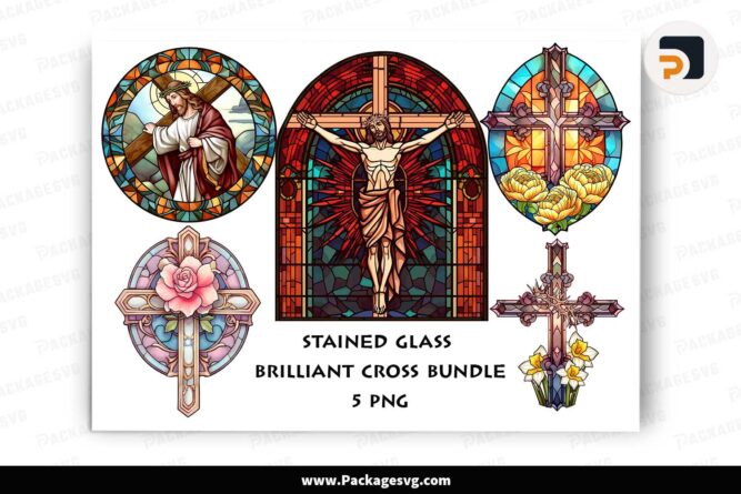 Stained Glass Brilliant Cross Bundle, 5 Christian Designs LJ55E0VG