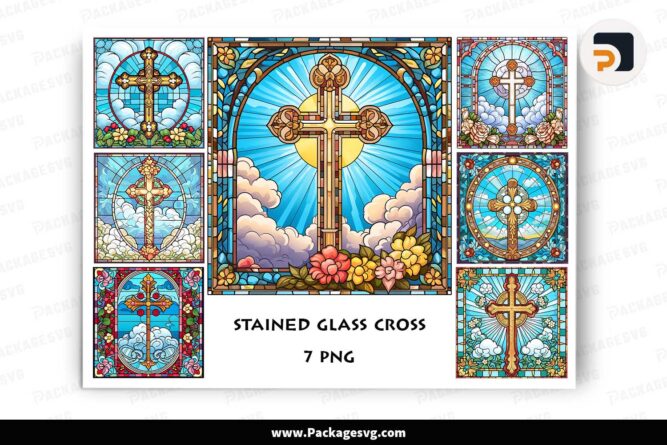 Stained Glass Cross Bundle, 7 Christian Designs LJ553IMP
