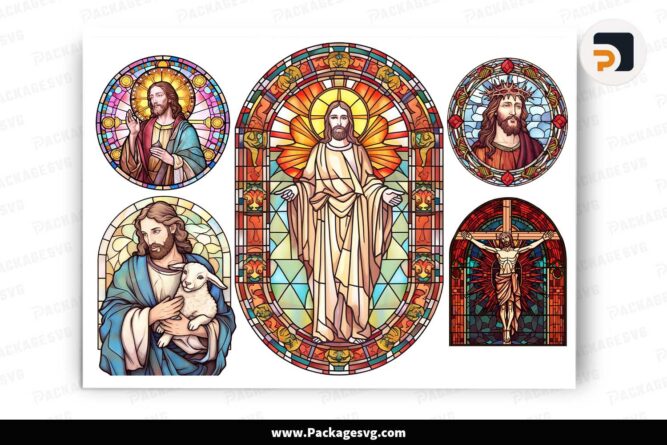 Stained Glass Effect Jesus Bundle, 5 Christian Designs LJ54LK1F