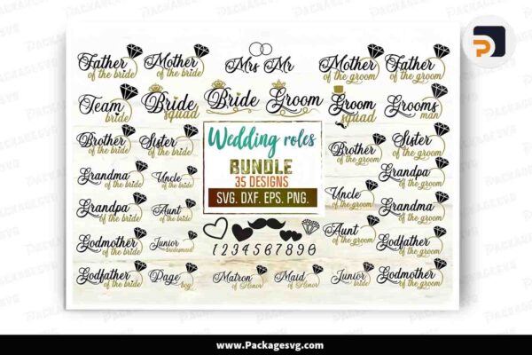 Wedding Roles Bundle, 35 Designs SVG Free Download