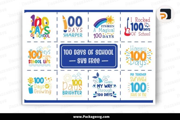 100 Days of School SVG Bundle, 10 T-Shirt Designs Free Download