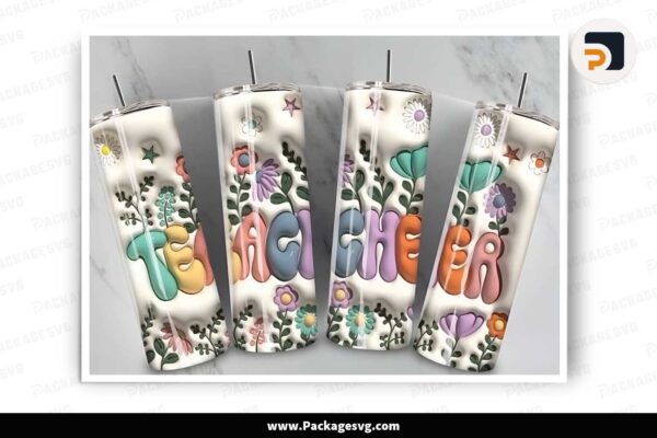 3D Inflated Teacher Floral 20oz Tumbler Wrap Free Download