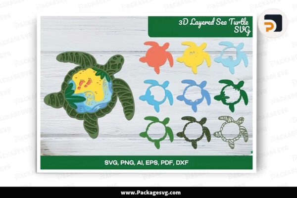 3D Layered Sea Turtle SVG Paper Cut Free Download