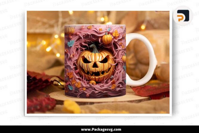 3D Spooky Pumpkin Cracked Hole Mug, 11oz and 15oz Mug Wrap LKRQSCNF