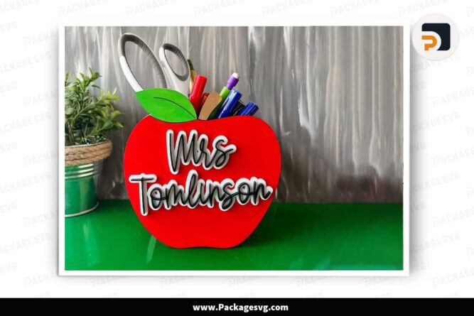 Apple Pencil Pen Cup Holder SVG, Personalized Teacher Appreciation Gift Cut File LK2CU9RM