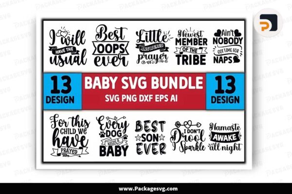 Baby SVG Bundle, 13 Kid T-Shirt Designs Free Download