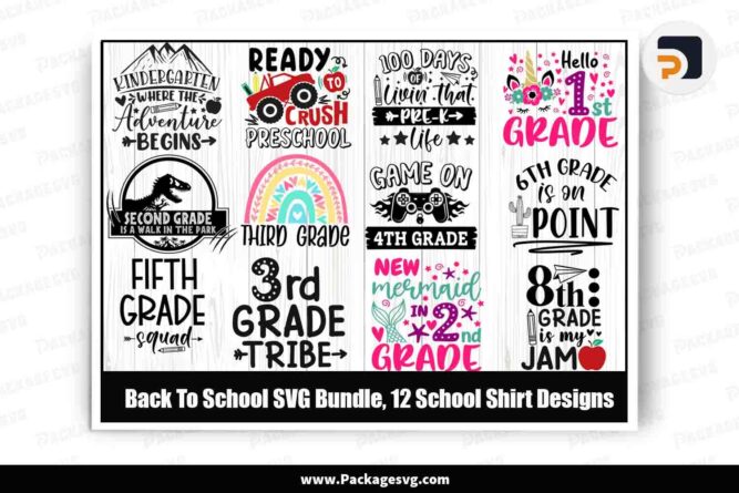 Back To School SVG Bundle, 12 School Shirt Designs LK6NMUXG