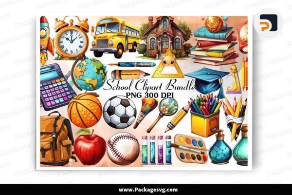 Back to School Clipart Bundle, School Sublimation PNG Free Download