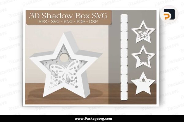 Butterfly Star 3D Shadow Box SVG Paper Cut Free Download