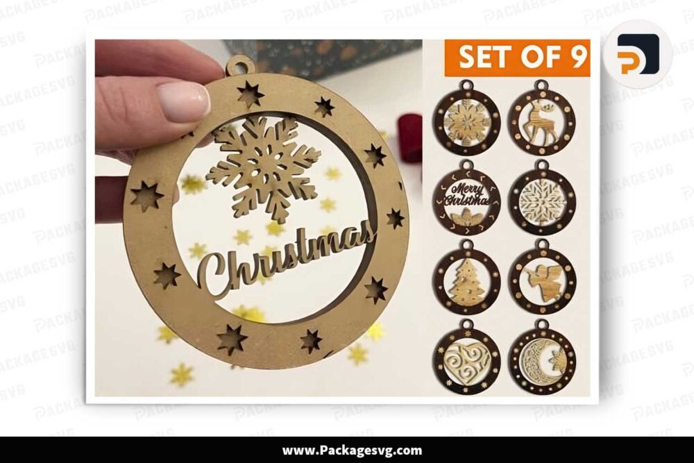 Christmas Balls Ornament Bundle, 9 SVG Files For Laser Cut LKHN42N6