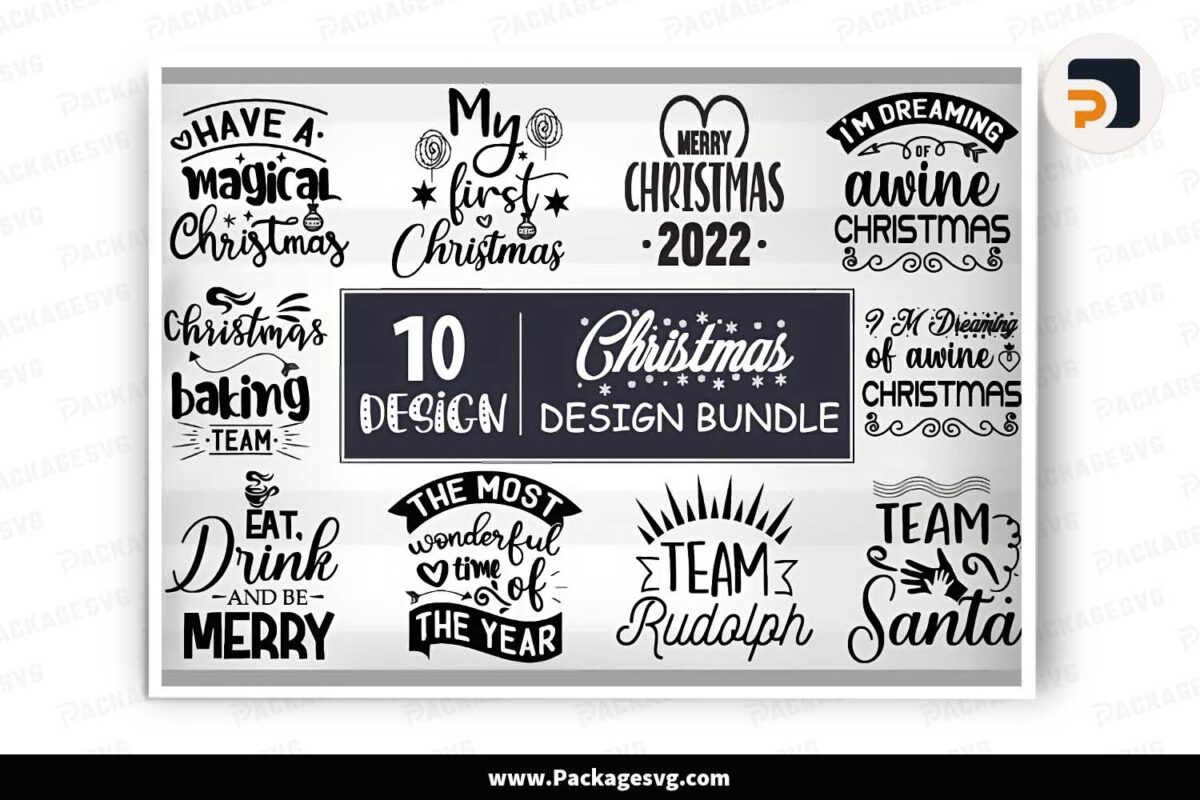 Christmas SVG Bundle, 10 Xmas T-Shirt Designs Free Download