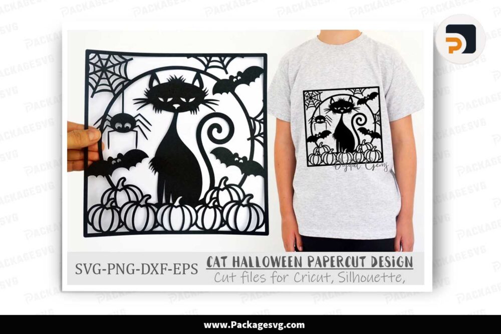 Halloween Black Cat Paper Cut, SVG files for Cricut LK9JB91K