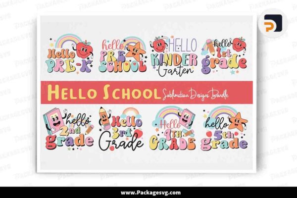 Hello School Sublimation Bundle, 8 Back to School Designs Free Download