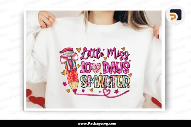 Little Miss 100 Days Smarter PNG, School Kids Shirt Design LK97W3B6